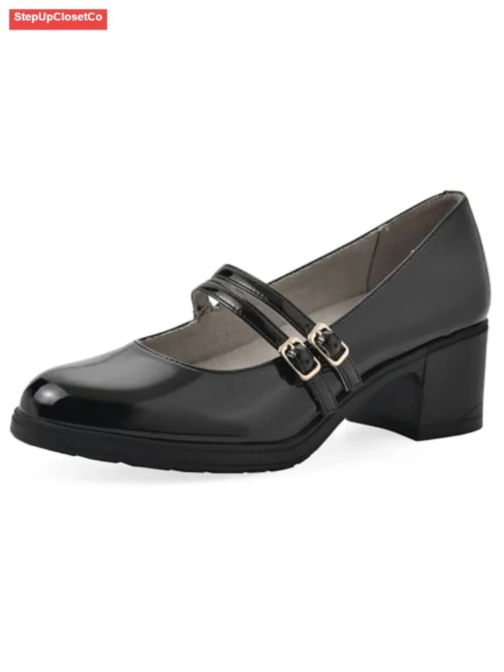 Hunta Double-Strap Mary Jane Pump with Low Block Heel